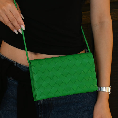 Bottega Veneta Parakeet Intrecciato Woven Nappa Leather Wallet On Strap Bag - Leluxe Vintage Sdn. Bhd.