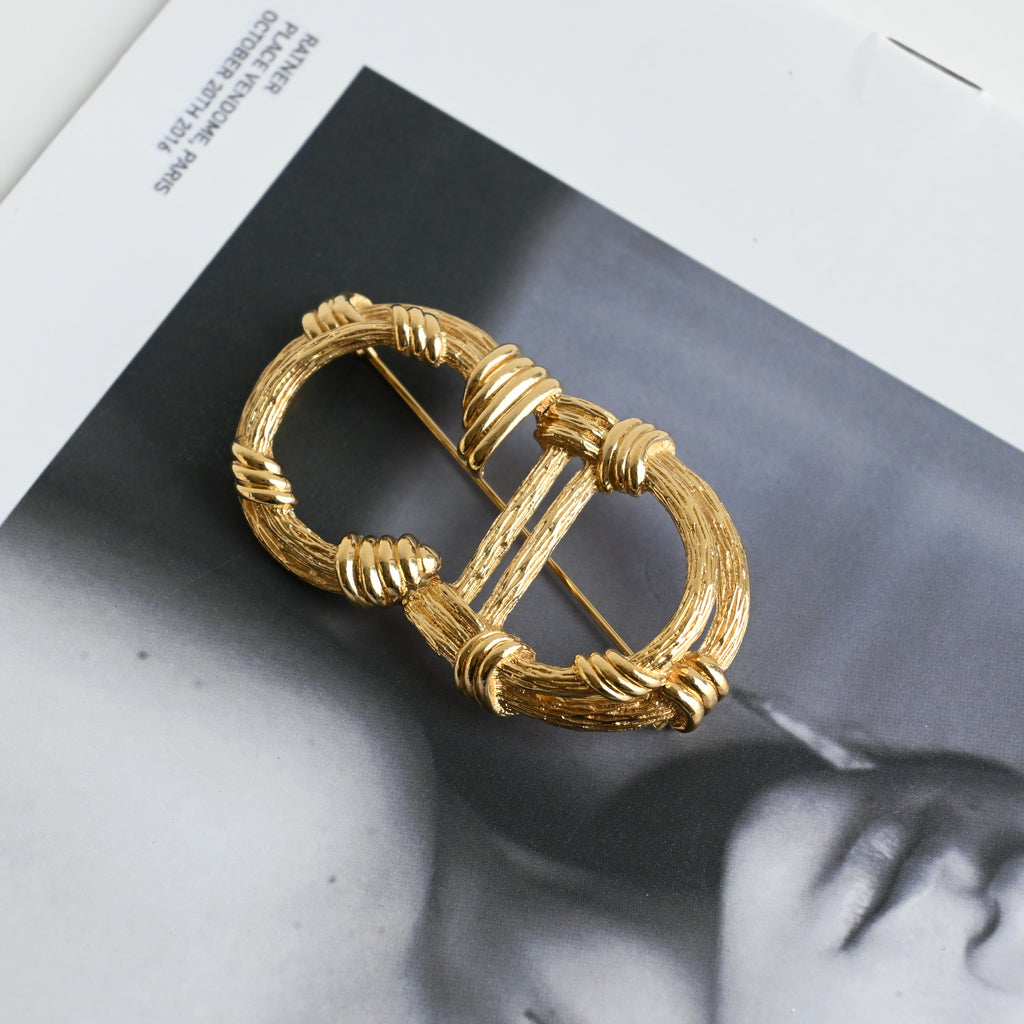 Christian Dior CD Logo Brooch with Twisted Motif