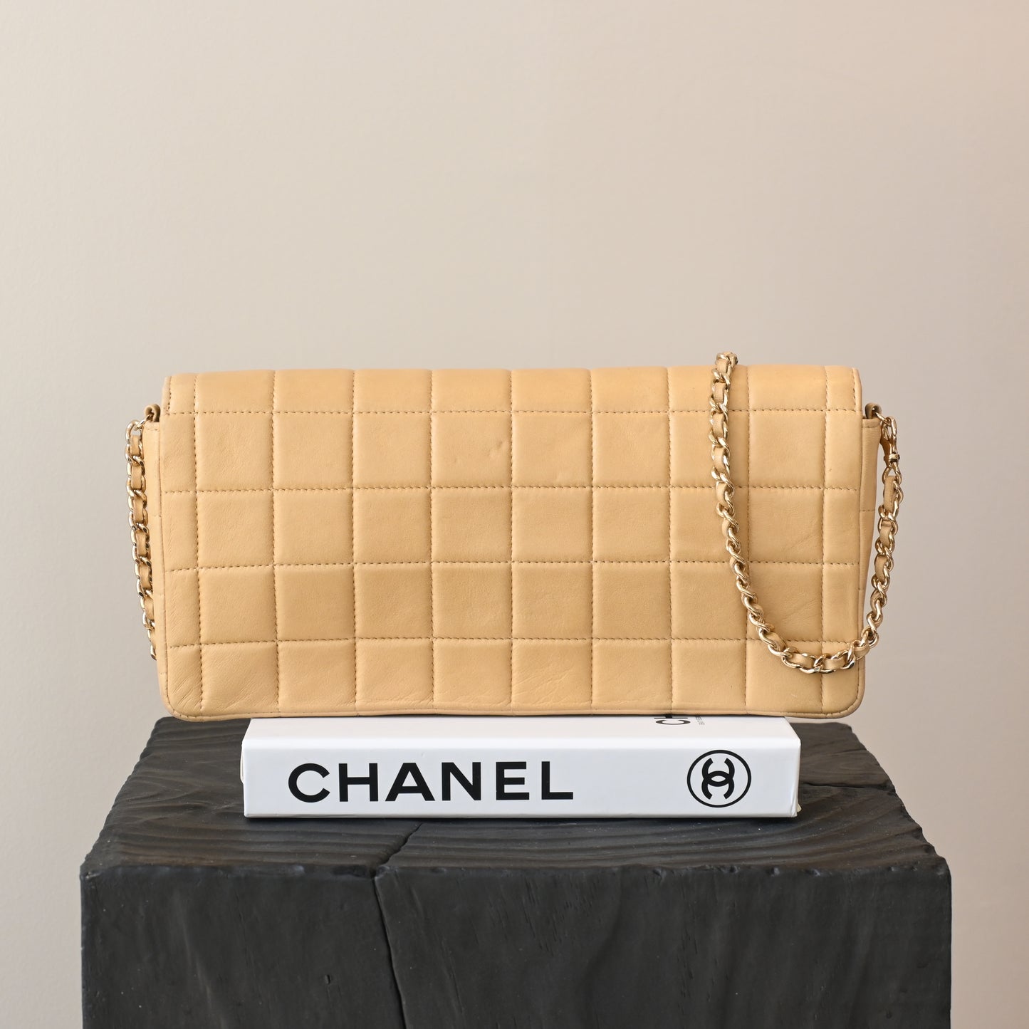 Chanel Chocolate Bar Lambskin Chain Shoulder Bag Beige GHW