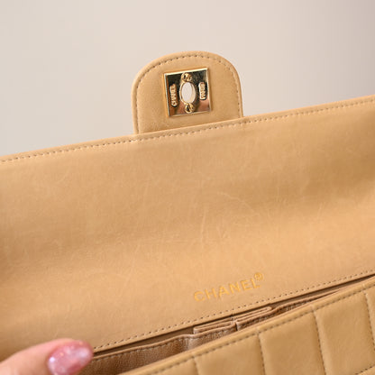 Chanel Chocolate Bar Lambskin Chain Shoulder Bag Beige GHW