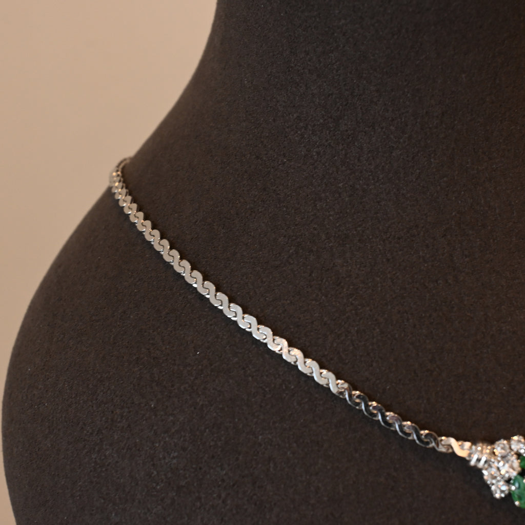 Christian Dior Necklace Green Rhinestone Silver