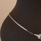 Christian Dior Necklace Green Rhinestone Silver