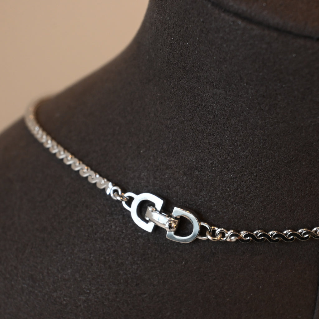 Christian Dior Necklace Green Rhinestone Silver