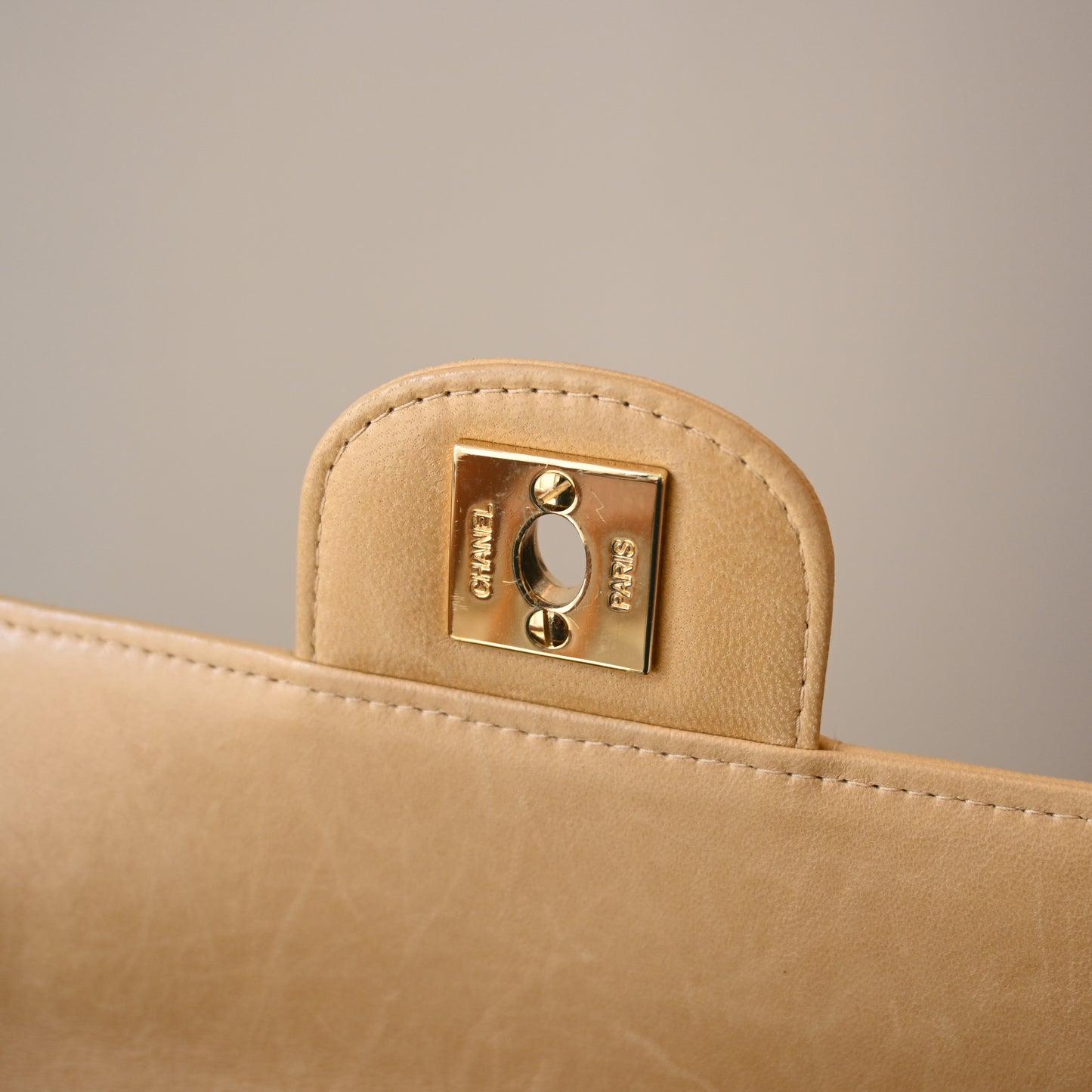 Chanel Chocolate Bar Lambskin Chain Shoulder Bag Beige GHW