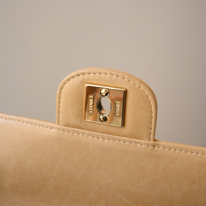 Chanel Chocolate Bar Lambskin Chain Shoulder Bag Beige GHW