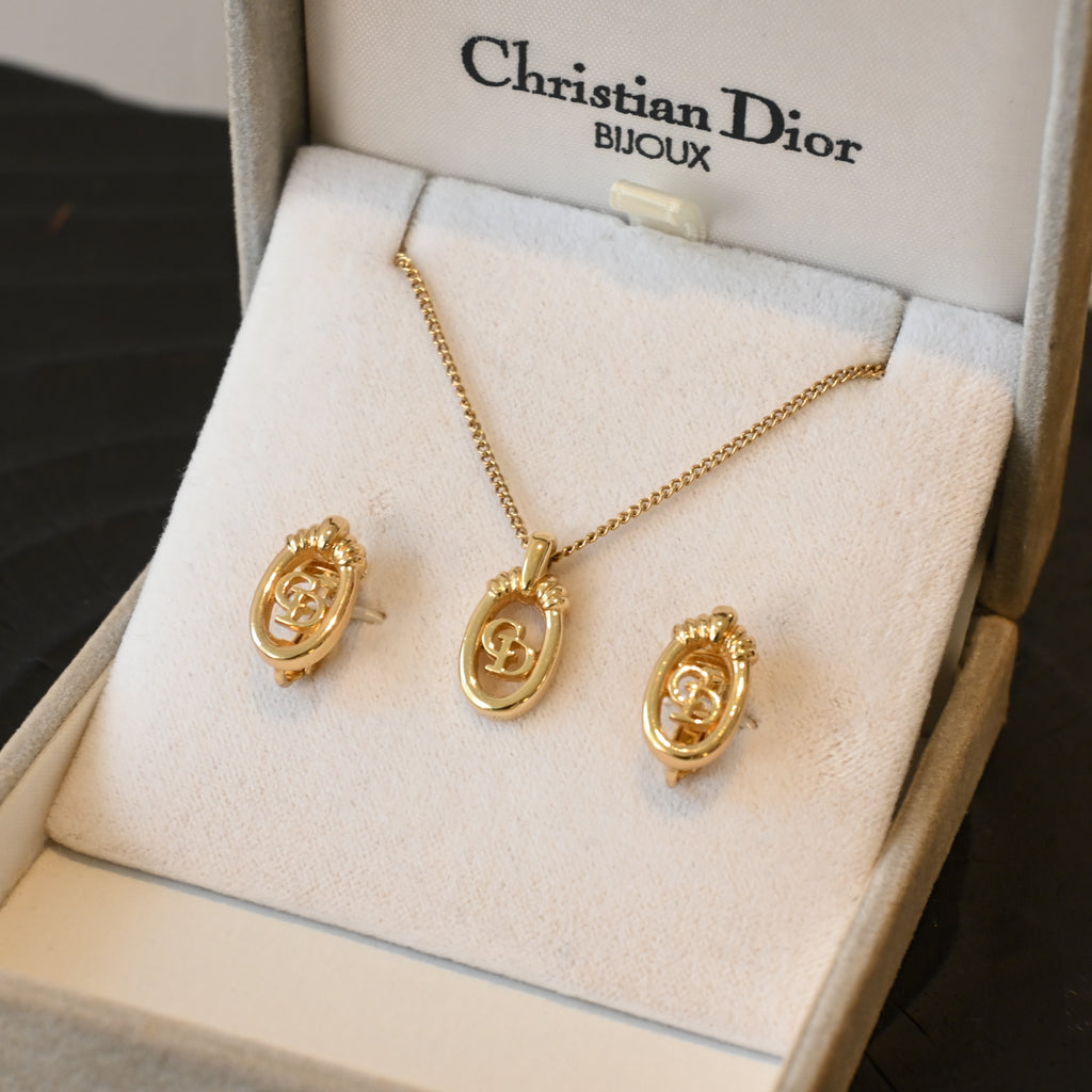 Christian Dior Oval Necklace & Earclips Set