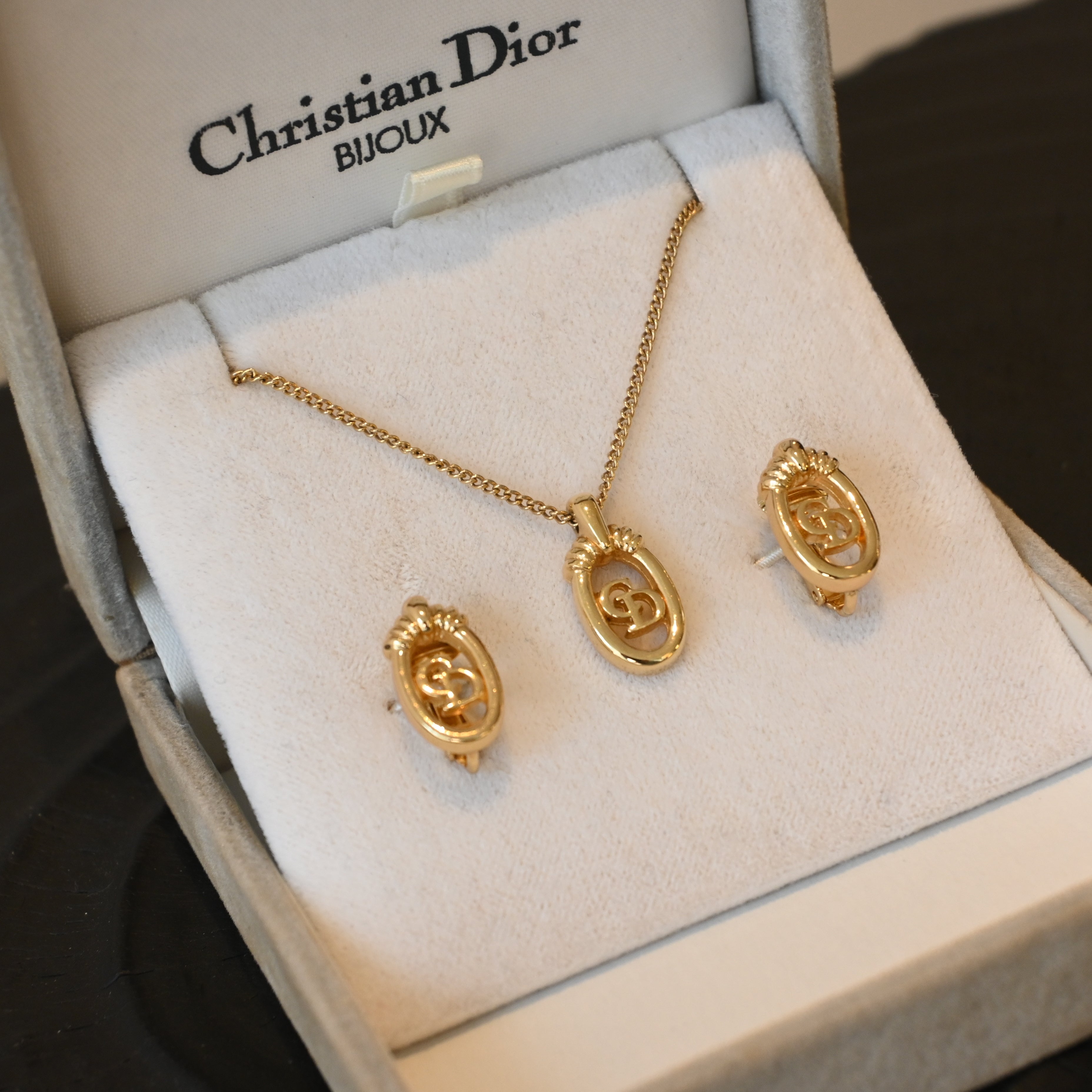 Christian Dior Oval Necklace & Earclips Set