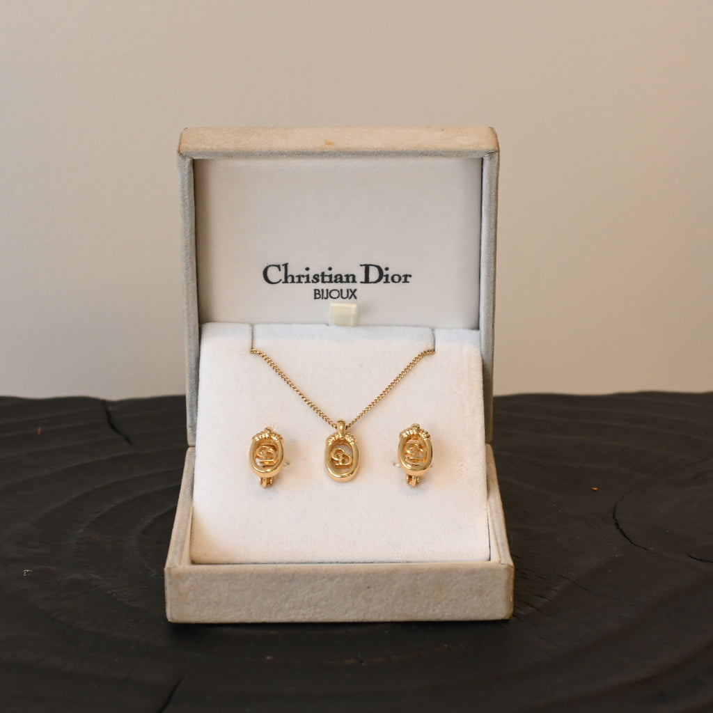 Christian Dior Oval Necklace & Earclips Set