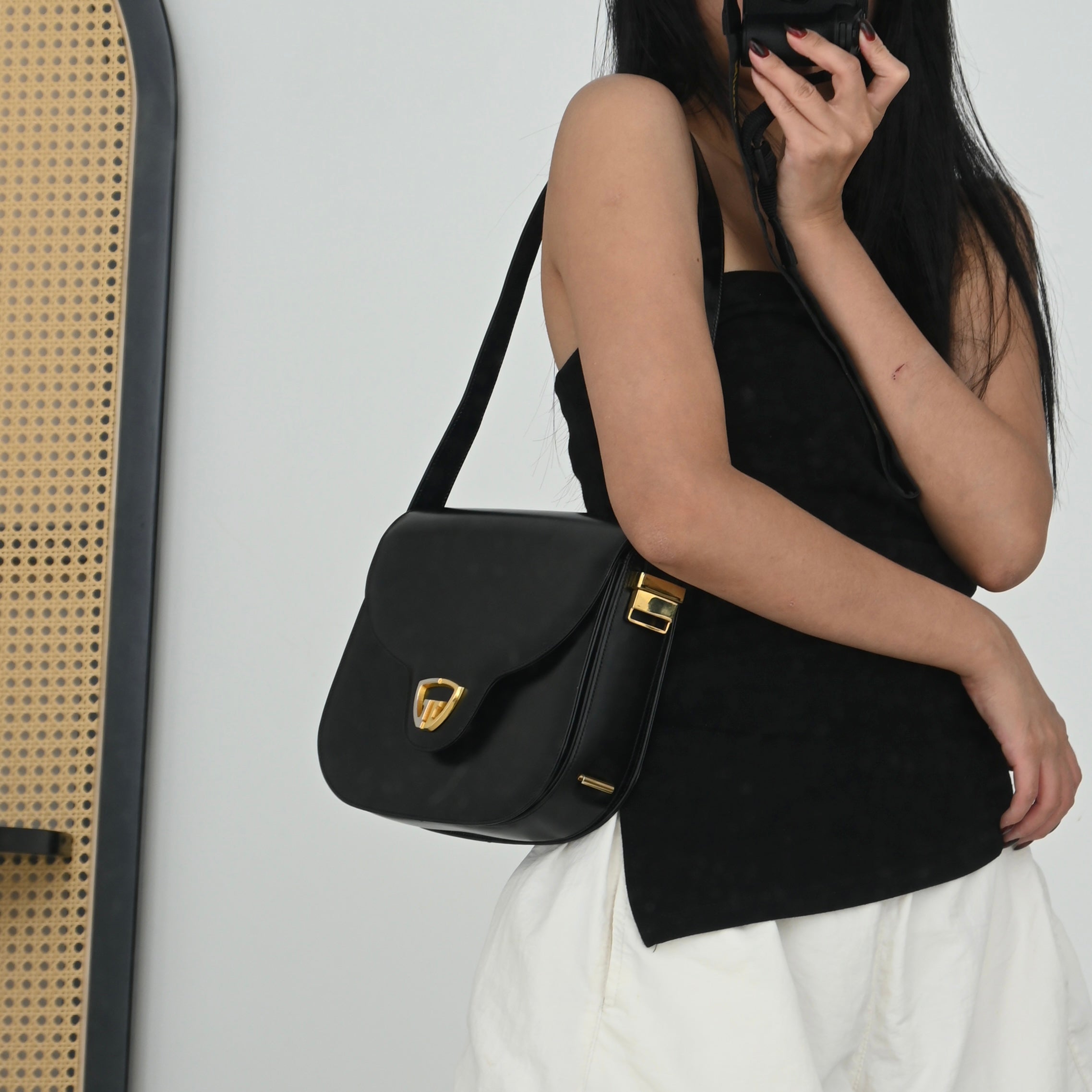 OLD GUCCI CALF LEATHER SHOULDER BAG