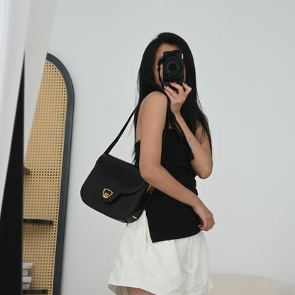 Old Gucci GG Black Calf Shoulder Bag 1958s'