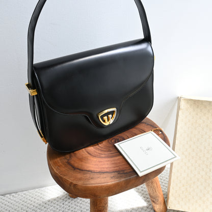 Old Gucci GG Black Calf Shoulder Bag 1958s'