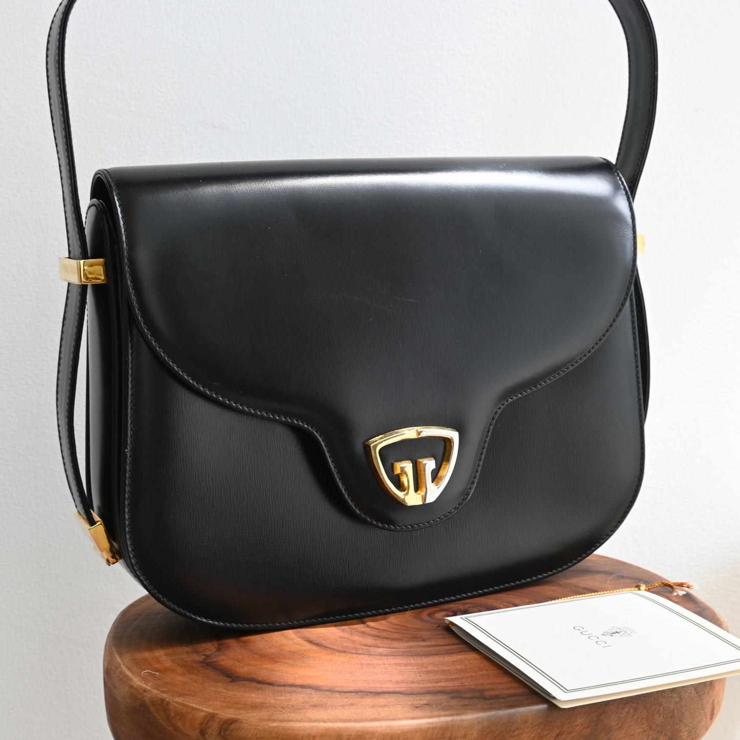 Old Gucci GG Black Calf Shoulder Bag 1958s'