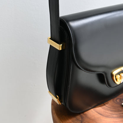 Old Gucci GG Black Calf Shoulder Bag 1958s'