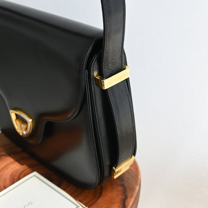 Old Gucci GG Black Calf Shoulder Bag 1958s'