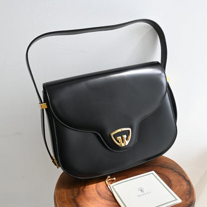 Old Gucci GG Black Calf Shoulder Bag 1958s'