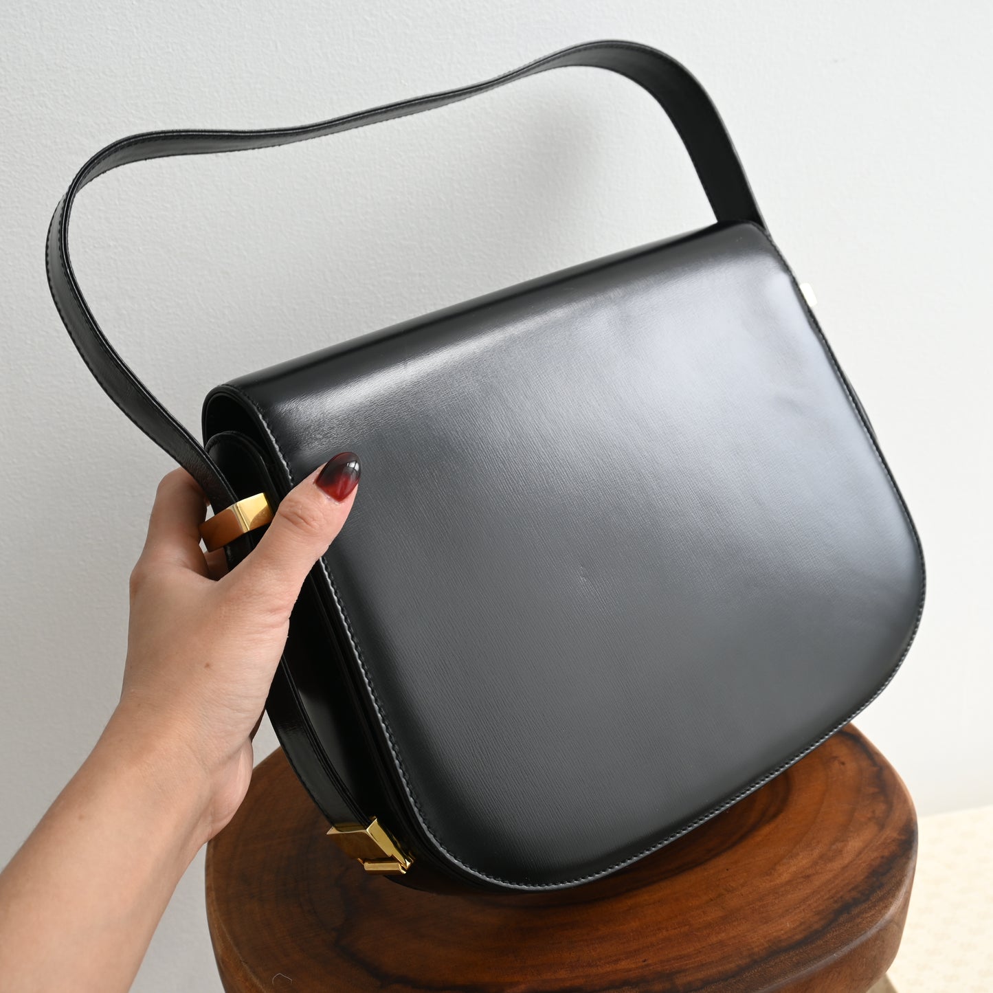 Old Gucci GG Black Calf Shoulder Bag 1958s'