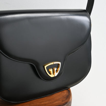 Old Gucci GG Black Calf Shoulder Bag 1958s'