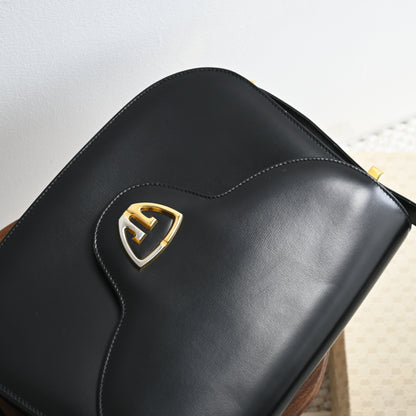 Old Gucci GG Black Calf Shoulder Bag 1958s'