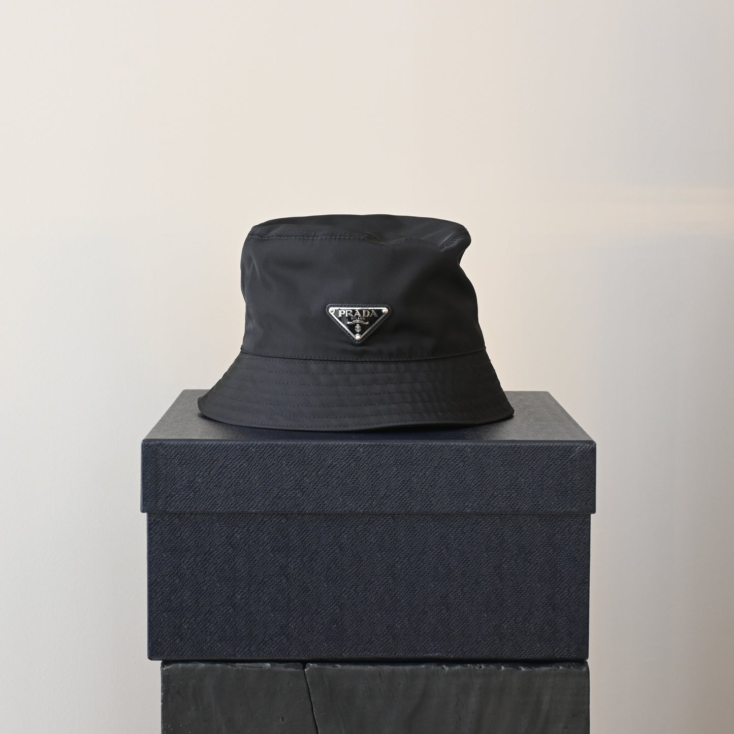 Prada Logo Nylon Bucket Hat Black
