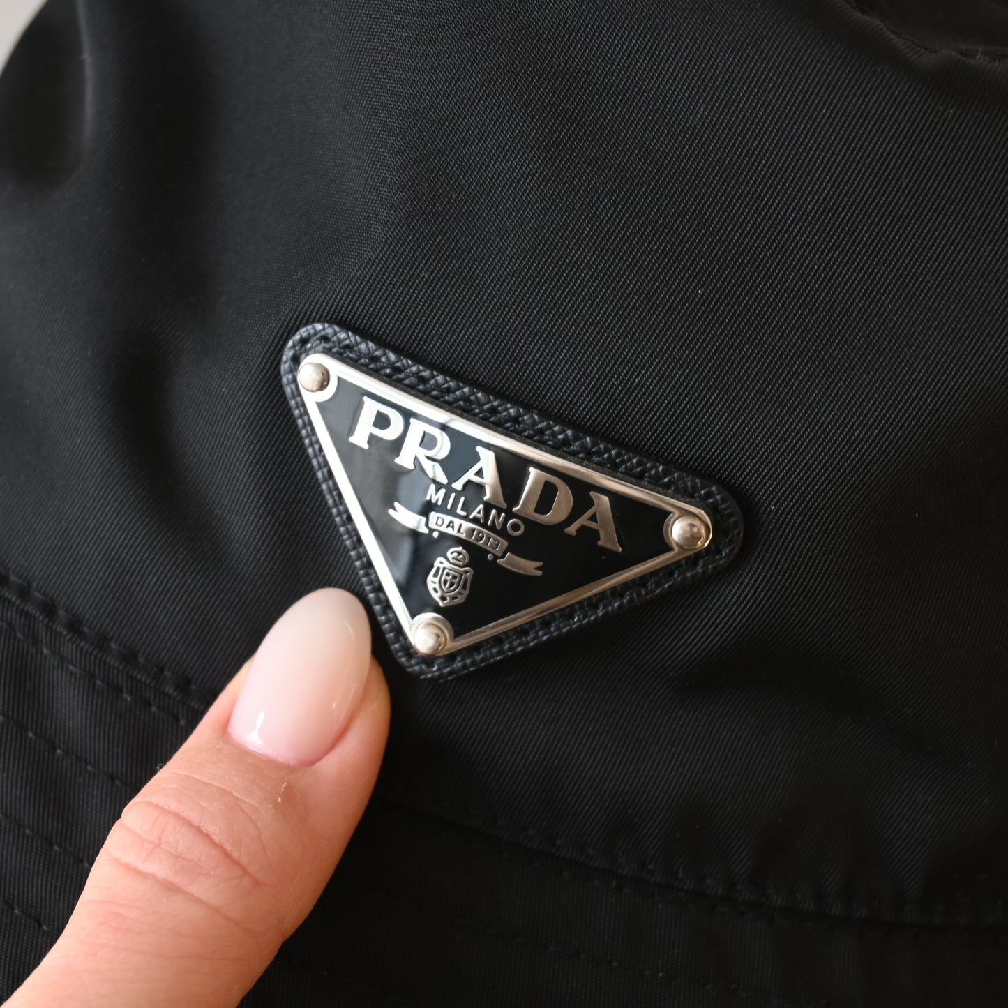 Prada Logo Nylon Bucket Hat Black