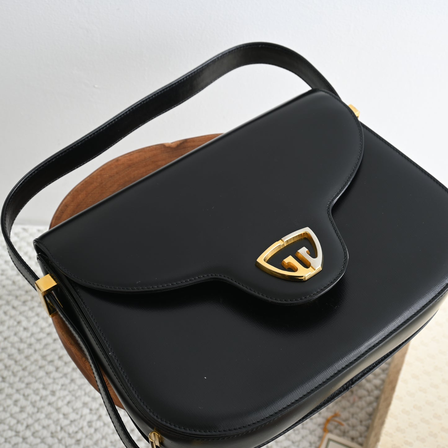 Old Gucci GG Black Calf Shoulder Bag 1958s'