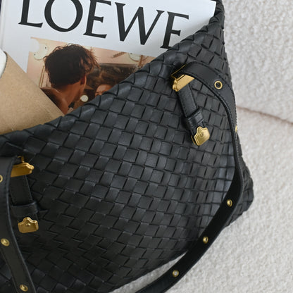 Bottega Veneta Intrecciato Shoulder Bag Black