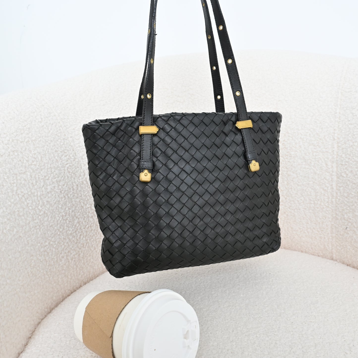 Bottega Veneta Intrecciato Shoulder Bag Black