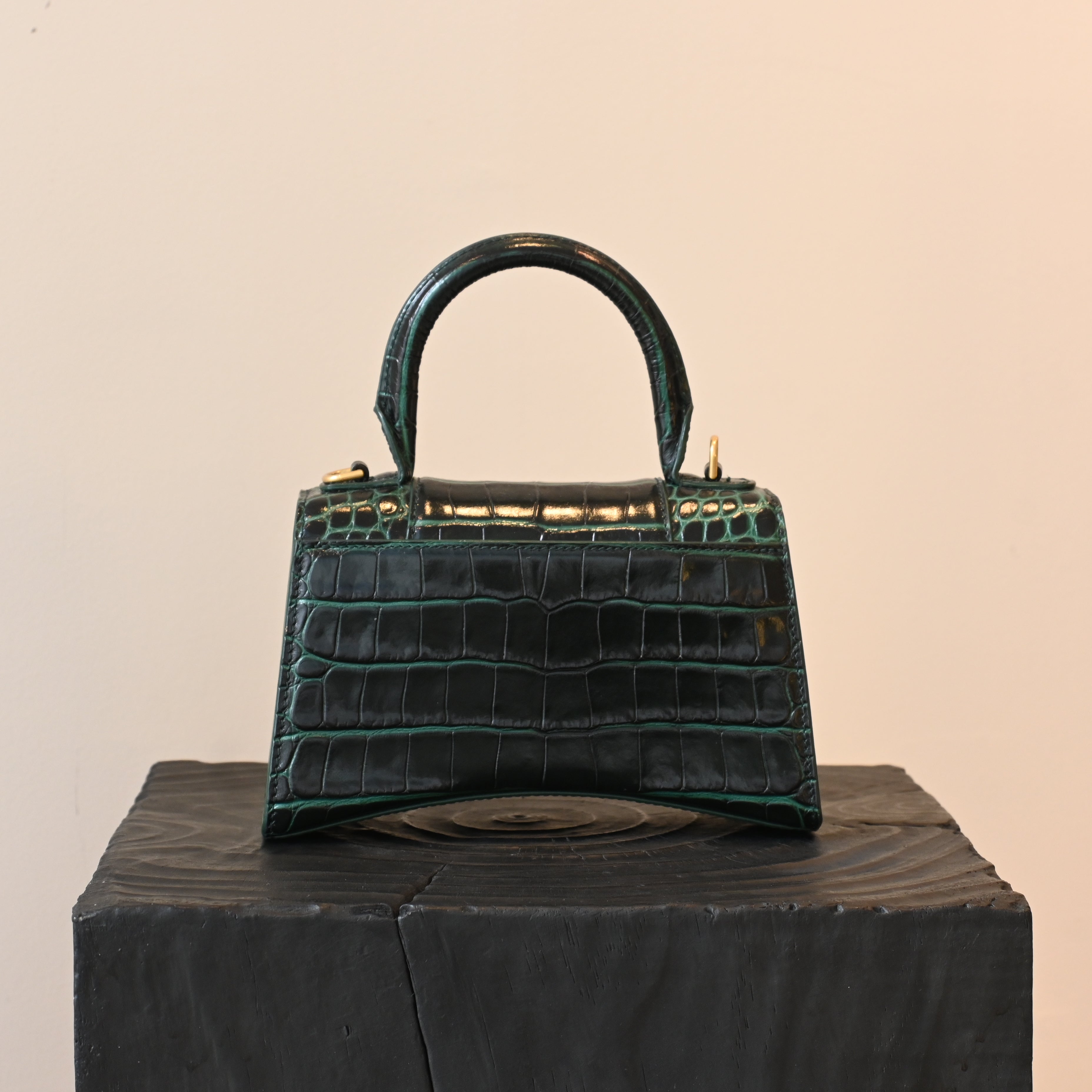 Balenciaga XS Crocodile Embossed Hourglass Top Handle Bag – Leluxe