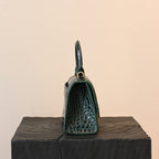 Balenciaga XS Crocodile Embossed Hourglass Top Handle Bag