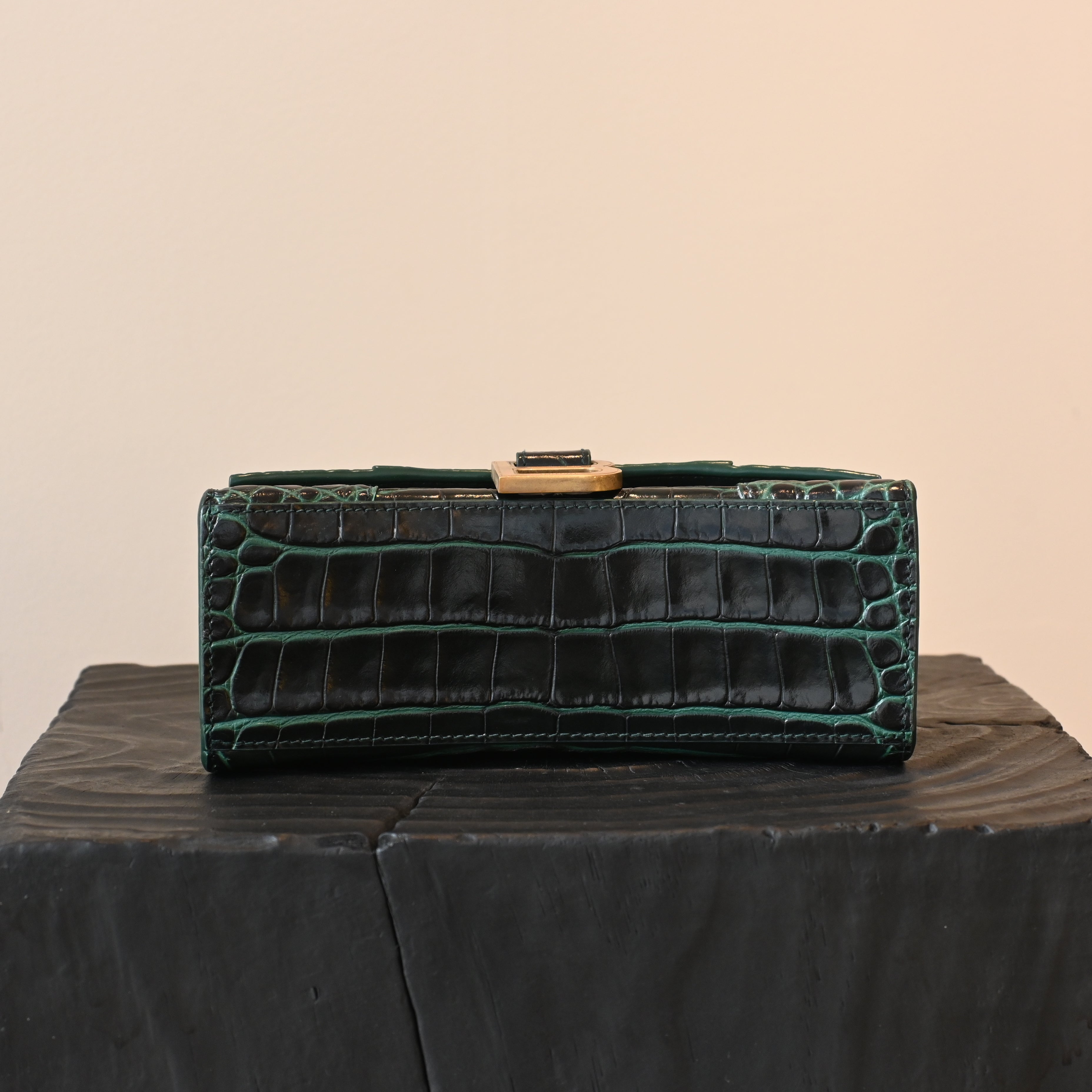 Balenciaga XS Crocodile Embossed Hourglass Top Handle Bag