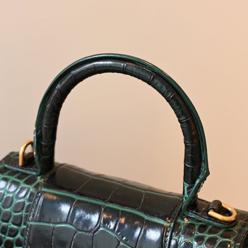 Balenciaga XS Crocodile Embossed Hourglass Top Handle Bag