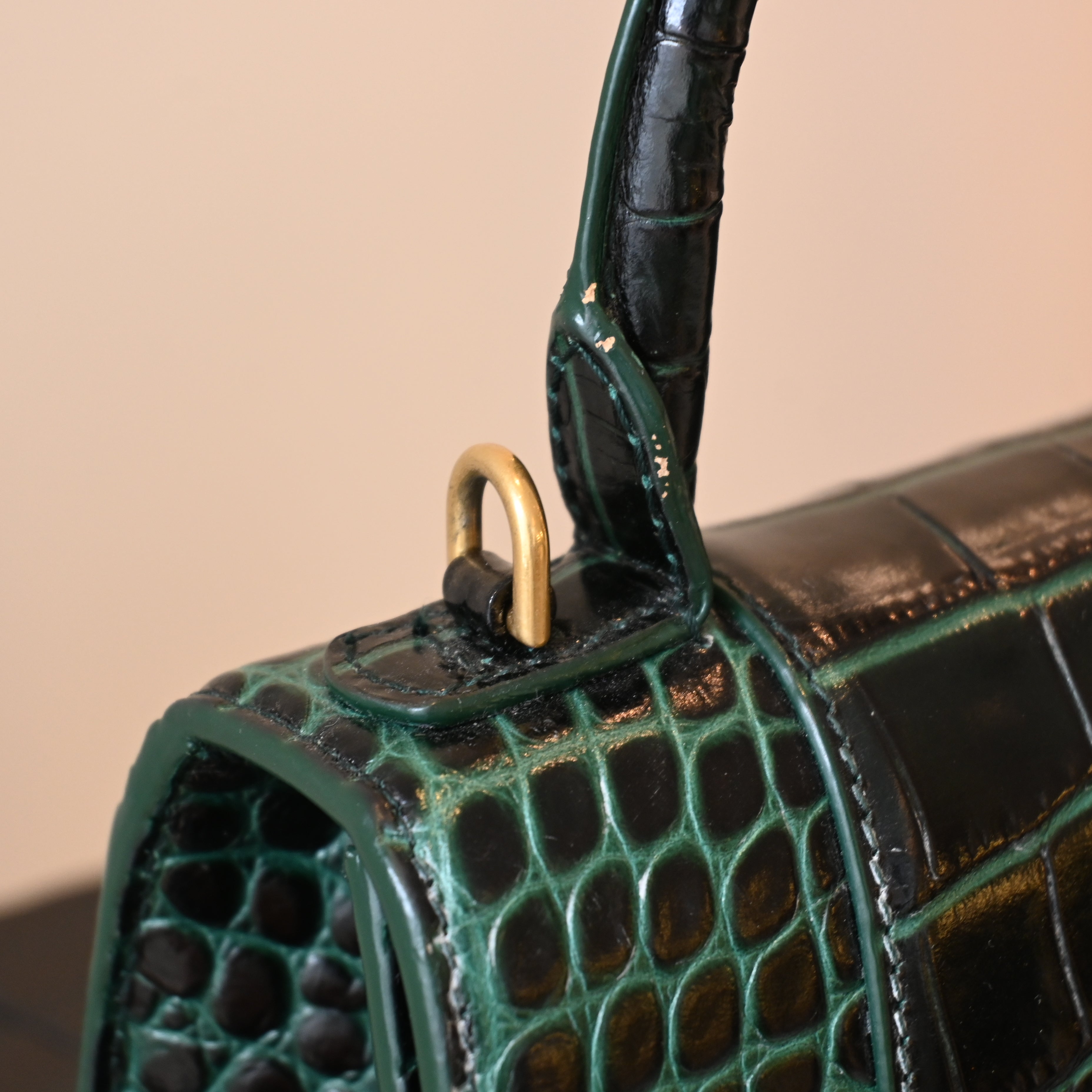 Balenciaga XS Crocodile Embossed Hourglass Top Handle Bag