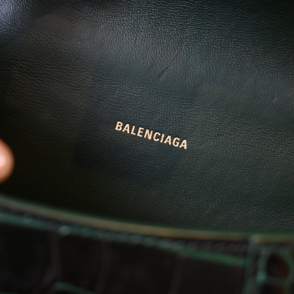 Balenciaga XS Crocodile Embossed Hourglass Top Handle Bag