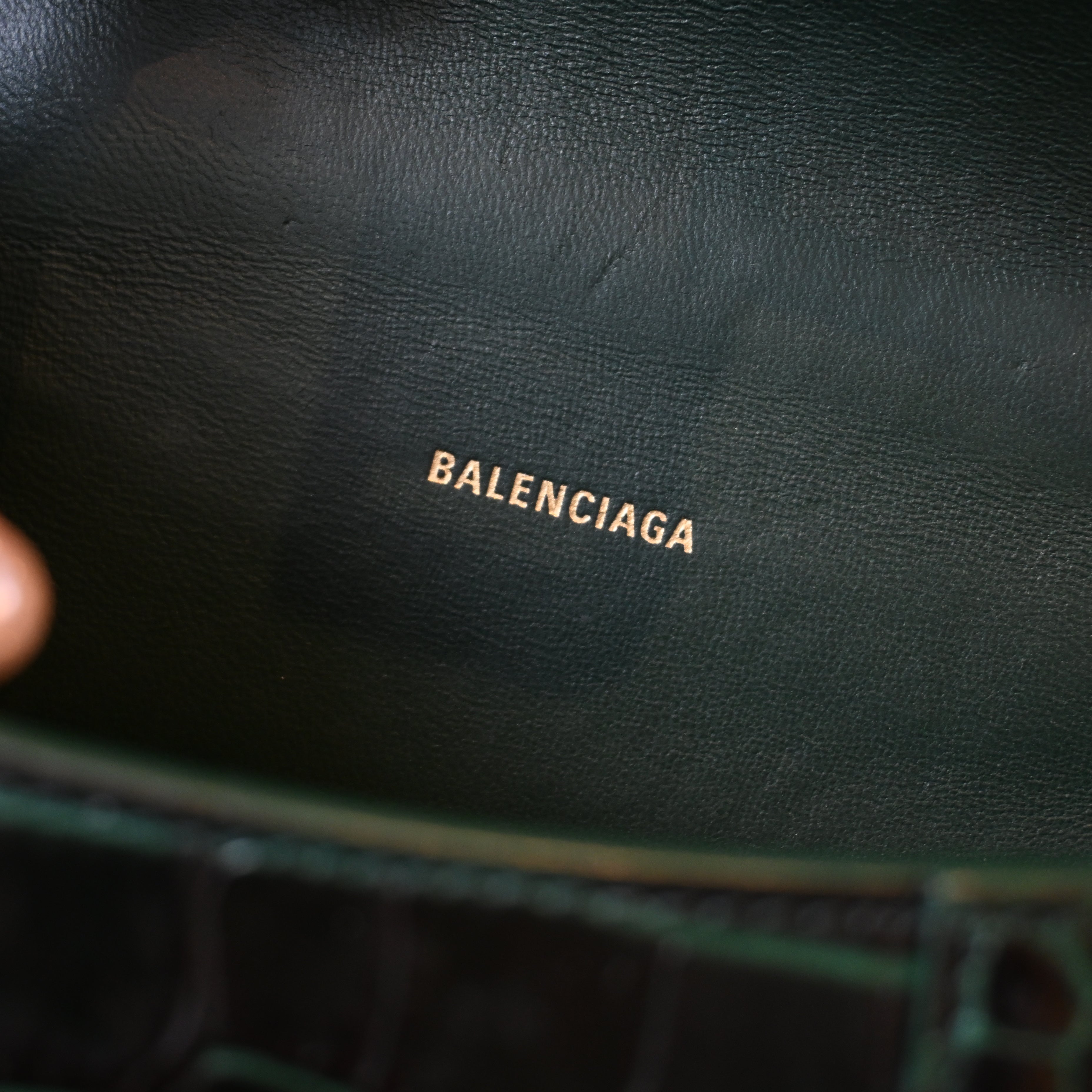 Balenciaga XS Crocodile Embossed Hourglass Top Handle Bag
