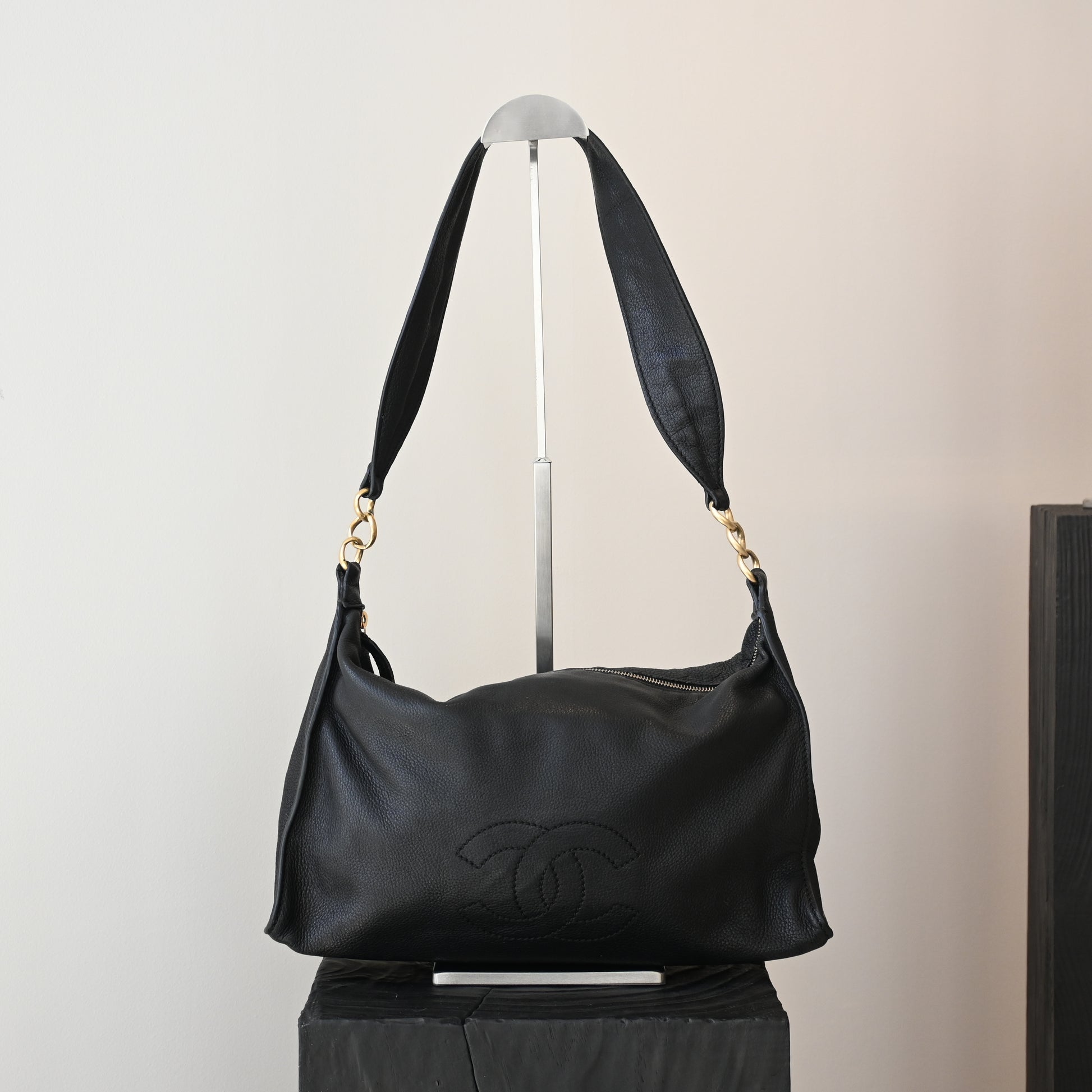 Chanel CC Hobo Black Grained Calfskin - Leluxe Vintage Sdn. Bhd.