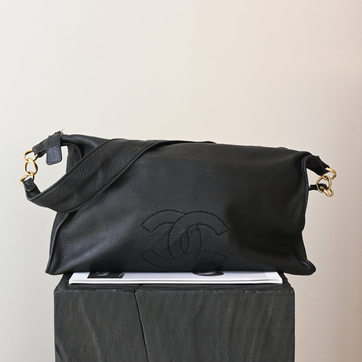 Chanel CC Hobo Black Grained Calfskin