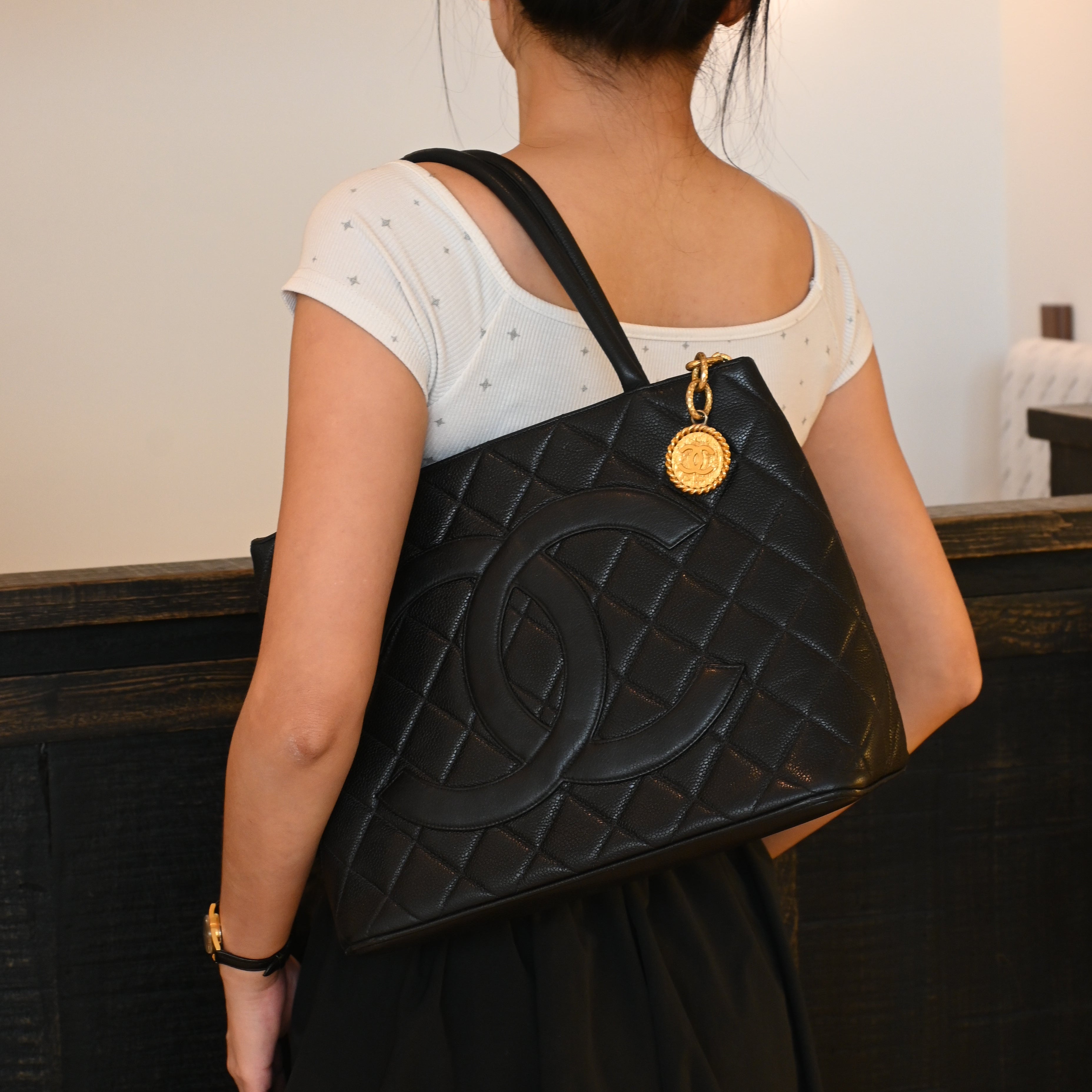 Chanel Medallion Black Caviar Tote