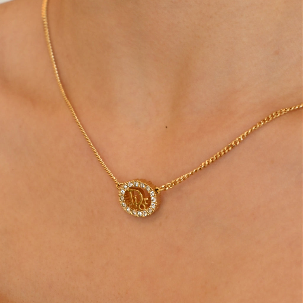 Christian Dior Oval Necklace with Rhinestones