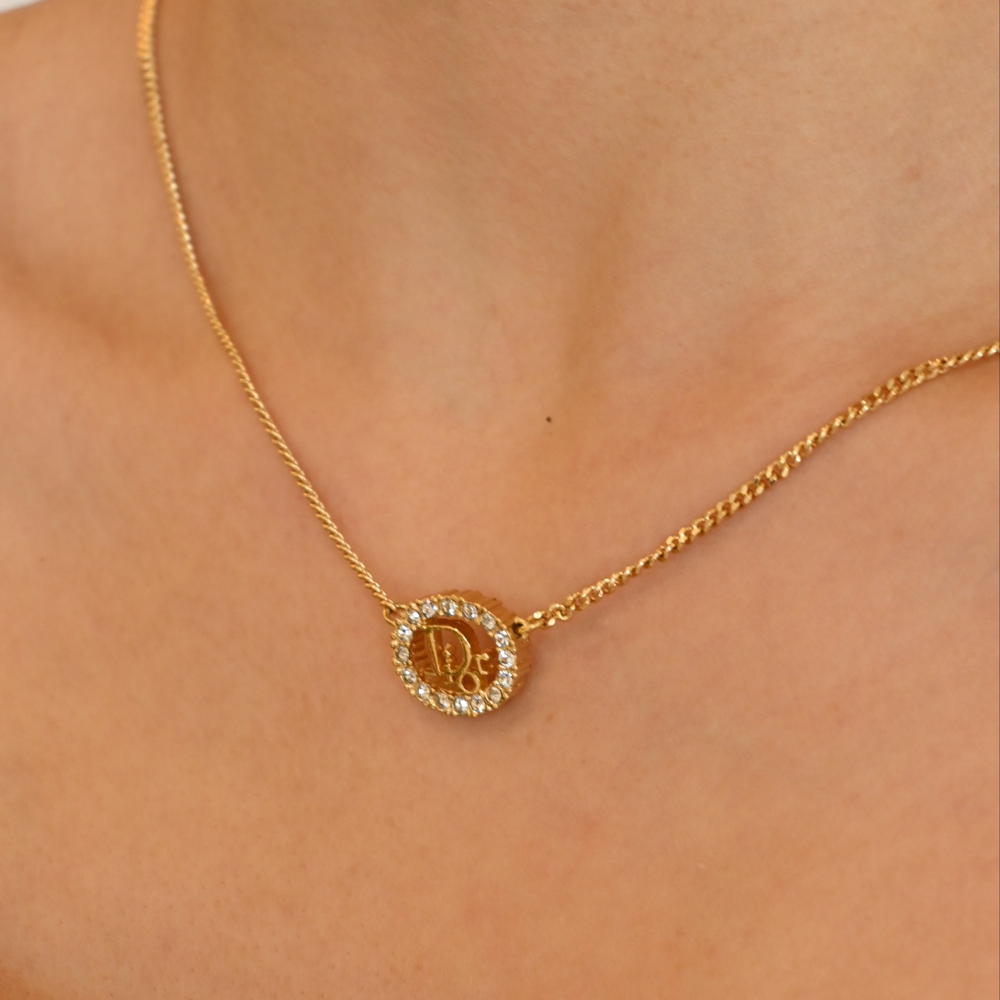 Christian Dior Oval Necklace with Rhinestones