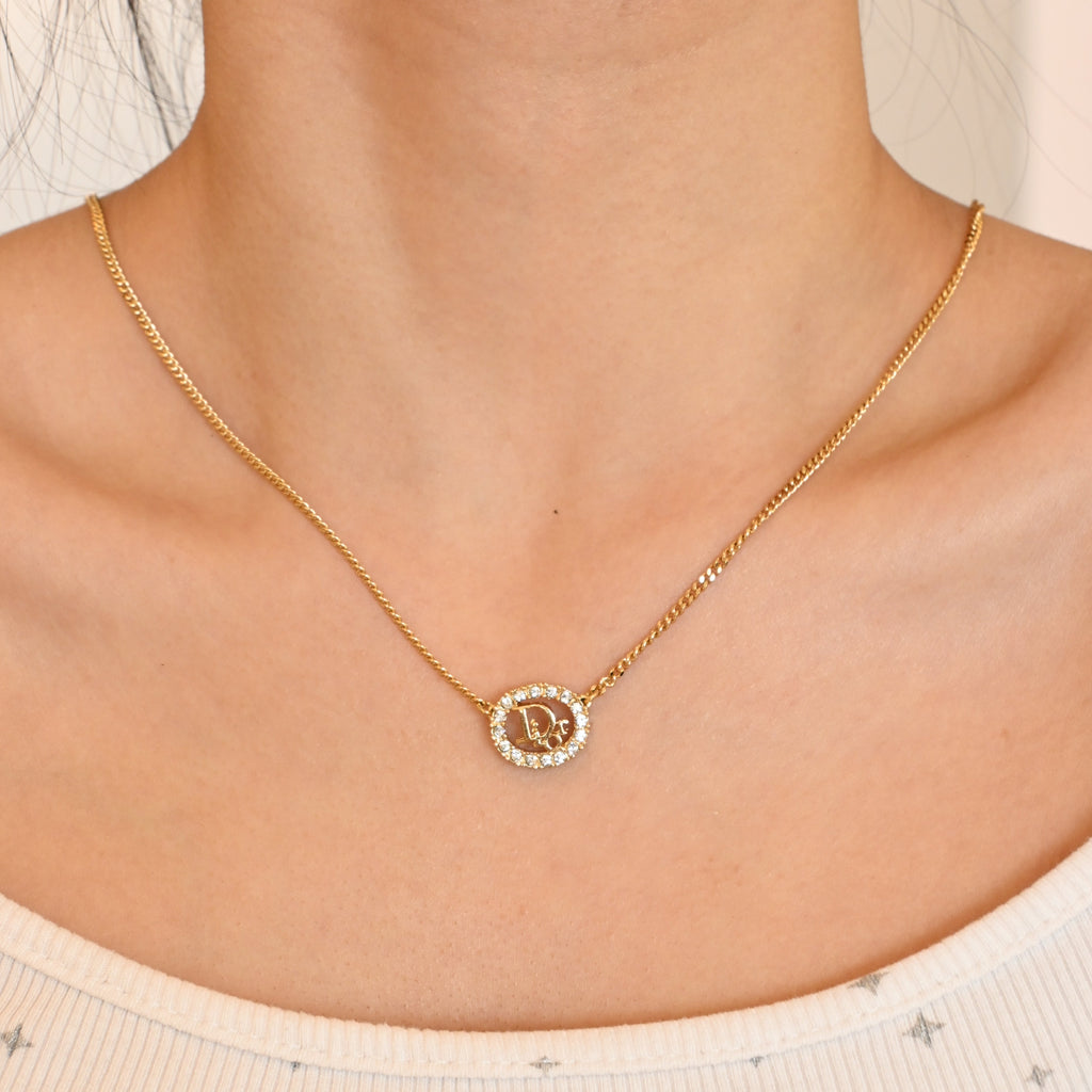 Christian Dior Oval Necklace with Rhinestones
