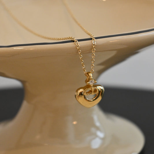 Christian Dior Vintage Heart Shape Necklace with Rhinestones - Leluxe Vintage Sdn. Bhd.