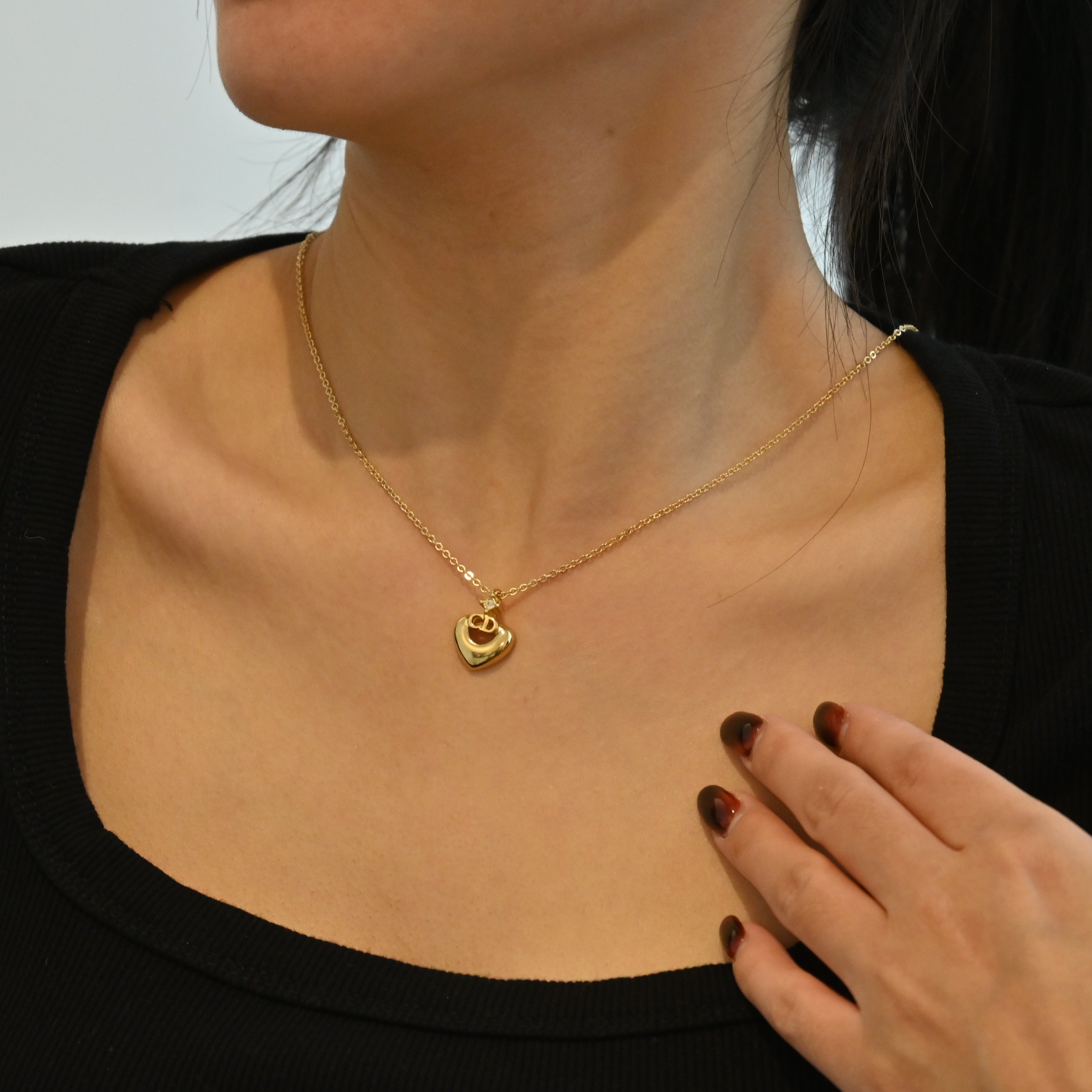 Christian Dior Vintage Heart Shape Necklace with Rhinestones - Leluxe Vintage Sdn. Bhd.