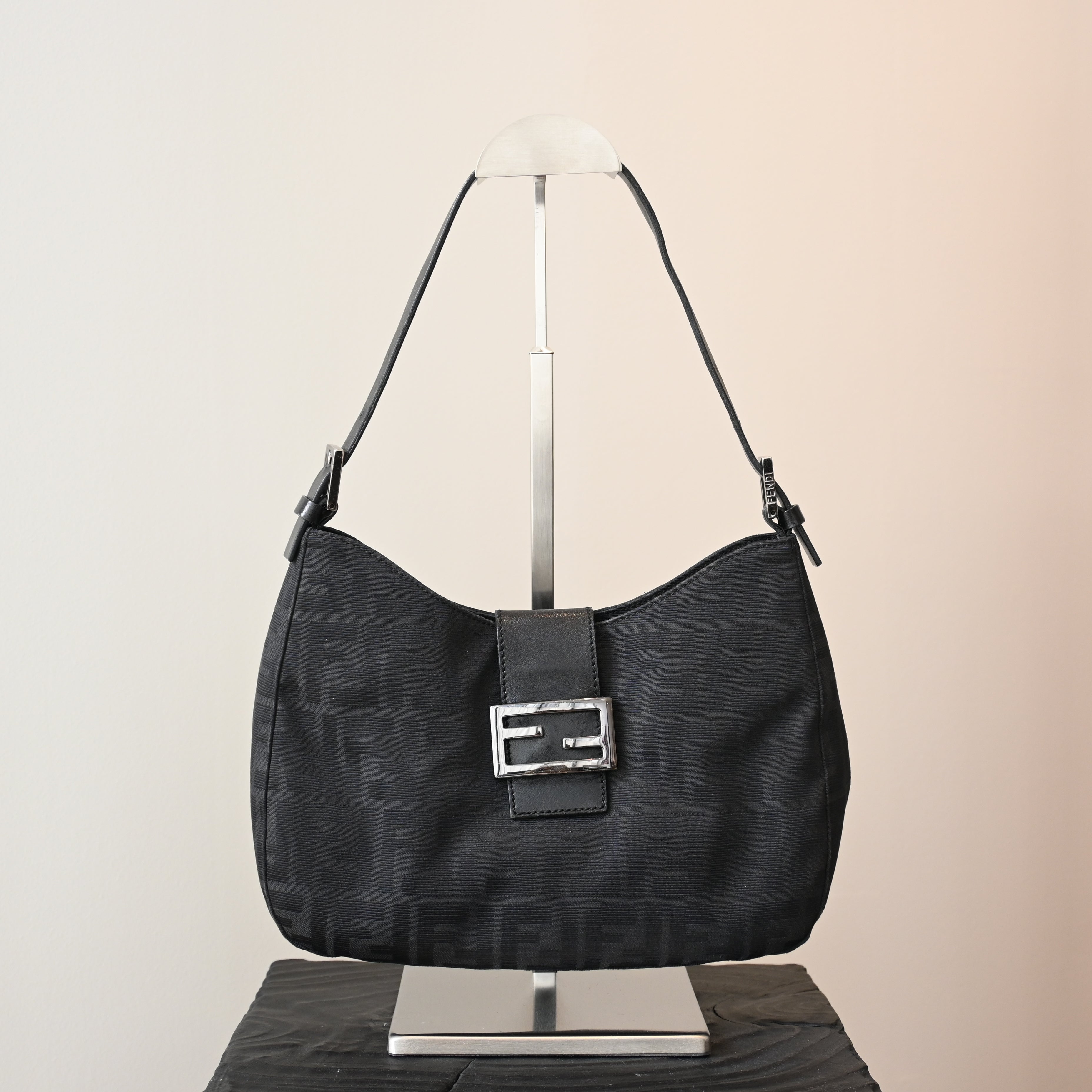 Fendi Zucca Black Canvas Shoulder Bag - Leluxe Vintage Sdn. Bhd.