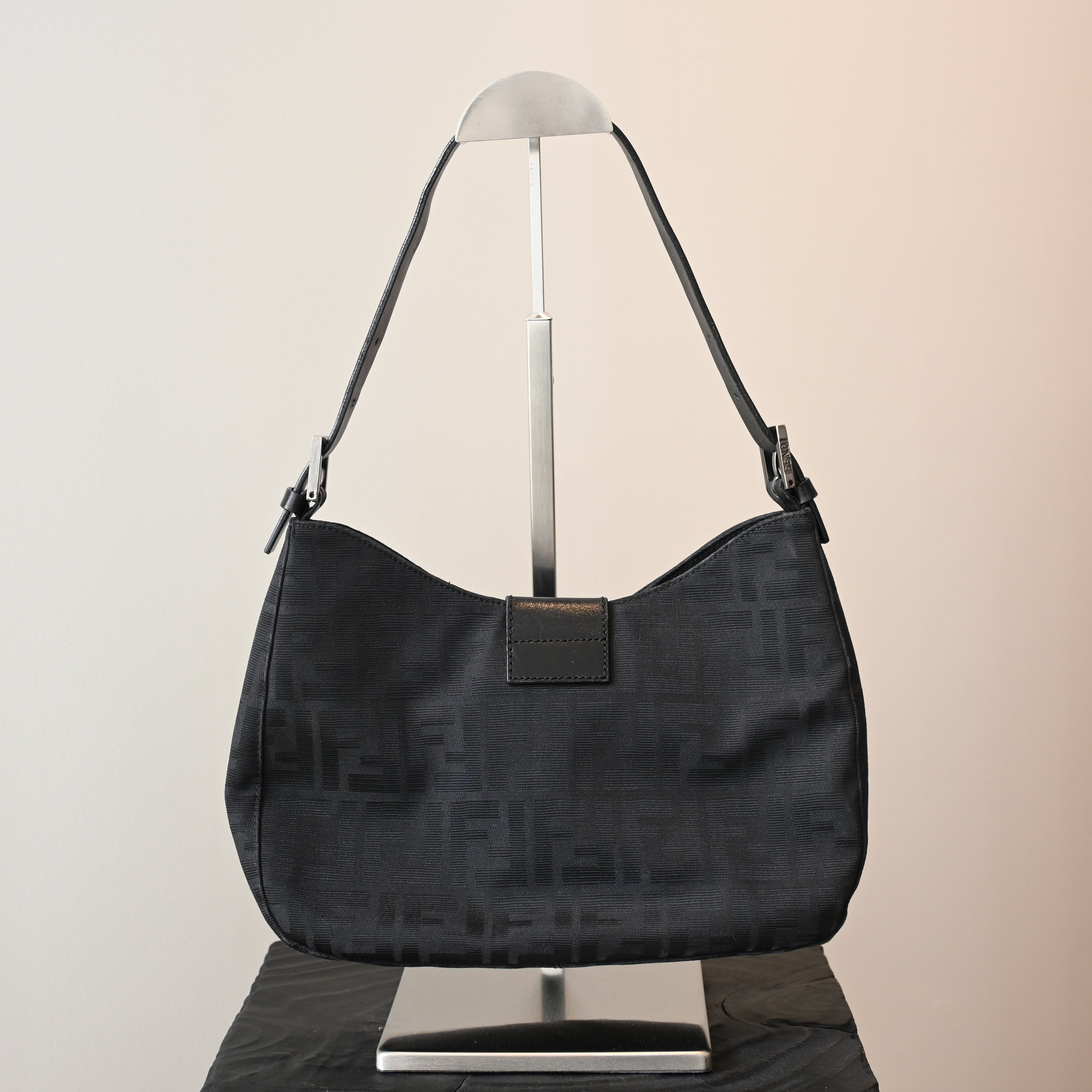 Fendi Zucca Black Canvas Shoulder Bag - Leluxe Vintage Sdn. Bhd.