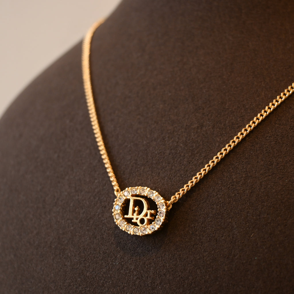 Christian Dior Oval Necklace with Rhinestones