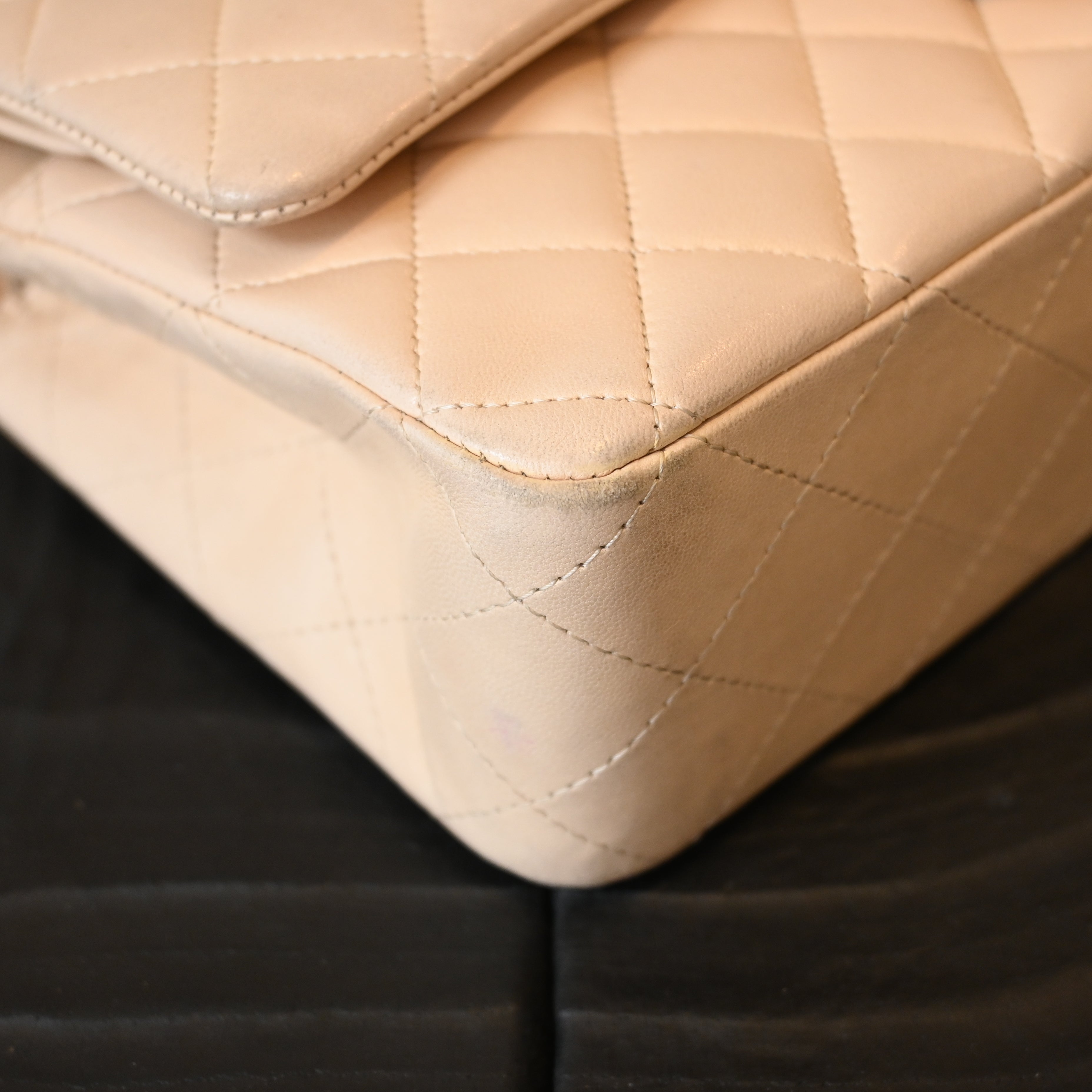 Chanel CF 25 Medium Classic Double Flap Beige Lambskin SHW