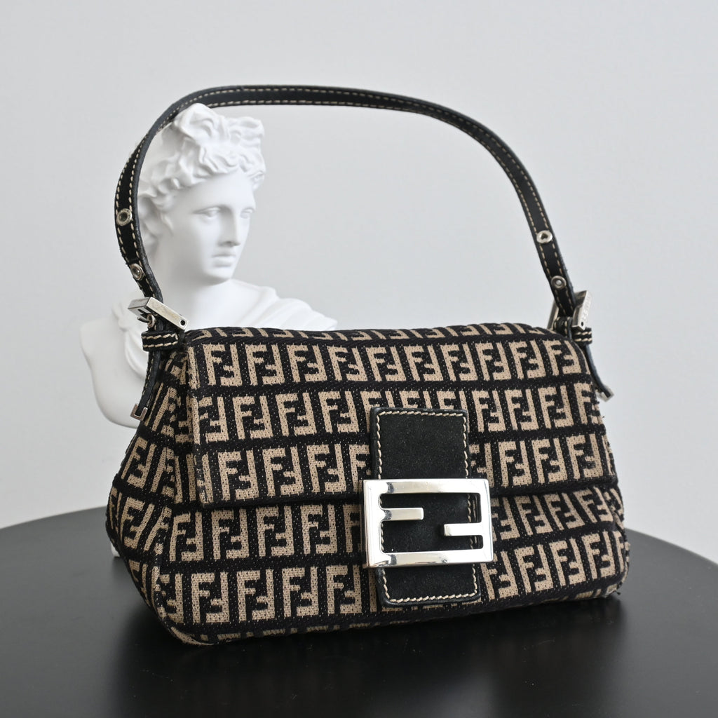 Fendi Zucchino Mamma Mini Baguette in Cloth - Leluxe Vintage Sdn. Bhd.
