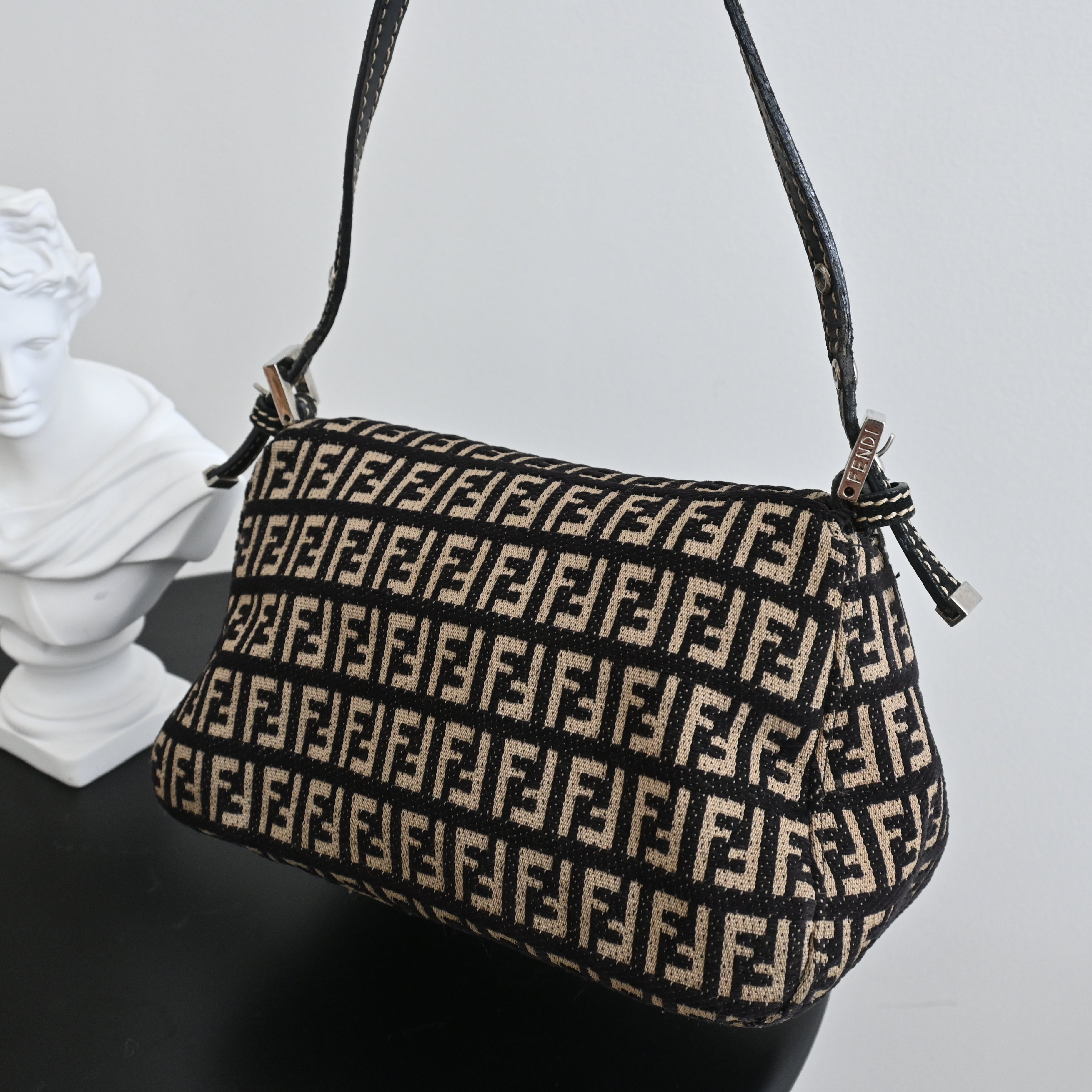 Fendi Zucchino Mamma Mini Baguette in Cloth - Leluxe Vintage Sdn. Bhd.