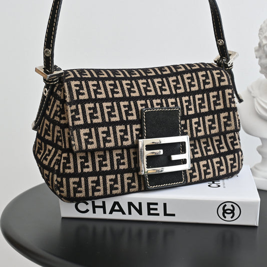 Fendi Zucchino Mamma Mini Baguette in Cloth - Leluxe Vintage Sdn. Bhd.