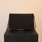 Chanel Bias Stitching Cotton x Lambskin Chain Shoulder Bag Brown